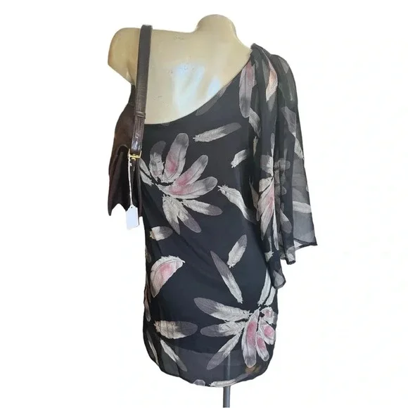 Vintage 90s Y2K Boho Feathers Mini Dress, Off The Shoulder Dress - Picture 5 of 11